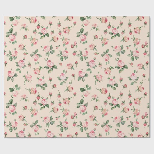 Papier Cadeau Jolies Roses Florales Rose Pêche Crème Douce pour (Plat)