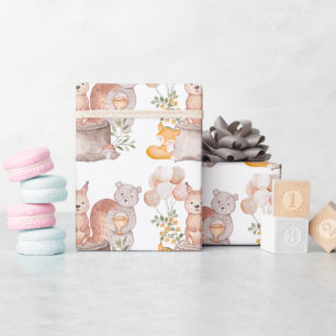 Papier Cadeau Jolis amis animaux de la forêt pour Baby Shower