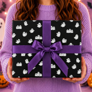 Papier Cadeau Jolis amis fantômes noirs Halloween