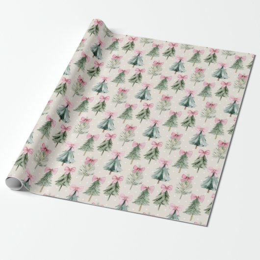 Papier Cadeau Jolis arbres de Noël et rubans (Déroulé)