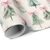Papier Cadeau Jolis arbres de Noël et rubans (Coin rond)