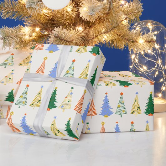 Papier Cadeau Jolis arbres de Noël Rouge Vert Boho (Vacances)