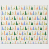 Papier Cadeau Jolis arbres de Noël Rouge Vert Boho (Plat)
