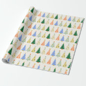 Papier Cadeau Jolis arbres de Noël Rouge Vert Boho (Déroulé)