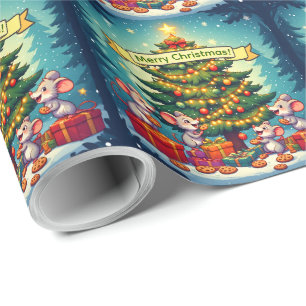 Papier Cadeau Jolis biscuits de souris de Noël Arbre festif joye
