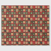 Papier Cadeau Jolis blocs patchwork verts et rouges (Plat)