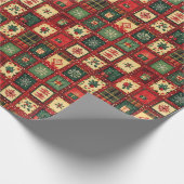 Papier Cadeau Jolis blocs patchwork verts et rouges pour Noël (Coin)
