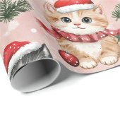 Papier Cadeau Jolis chatons de Noël sur fond rose (Coin rond)
