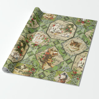 Papier Cadeau Jolis chats de Noël victoriens vintage