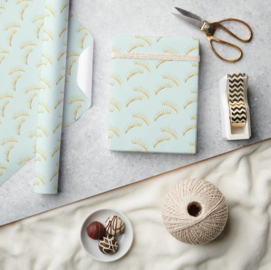 Papier Cadeau Jolis cils dorés menthe Anniversaire (Artisanat)