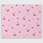 Papier Cadeau Jolis coeurs arcs rouges cerises sur fond rose (Plat)