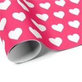 Papier Cadeau Jolis cœurs blancs sur fond rose diva (Coin rond)