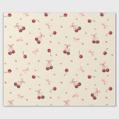 Papier Cadeau Jolis cœurs roses rouges Cerises Rubans Crème (Plat)