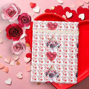 Papier Cadeau Jolis Cœurs Rouges Amoureux de Grand Danois pour l