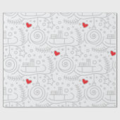 Papier Cadeau Jolis cœurs rouges Fantaisie Noël Fête (Plat)