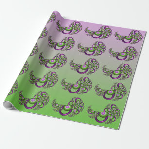 Papier Cadeau Jolis cœurs verts roses modernes abstraits fractal