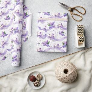 Papier Cadeau Jolis colombes de mariage avec lilas et rubans