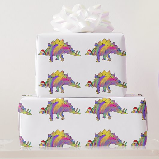 Papier Cadeau Jolis Dinosaures Colorés de Noël