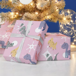 Papier Cadeau Jolis dinosaures de Noël dessinés à la main pour u