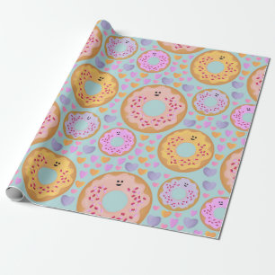 Papier Cadeau Jolis donuts pastel & cœurs