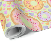 Papier Cadeau Jolis donuts pastel & cœurs (Coin rond)