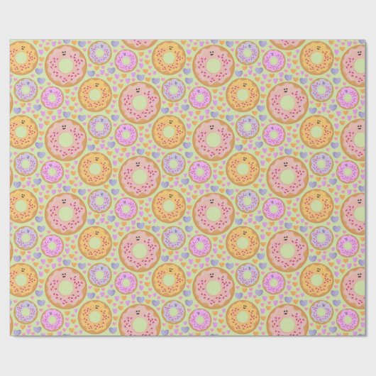 Papier Cadeau Jolis donuts pastel & cœurs (Plat)