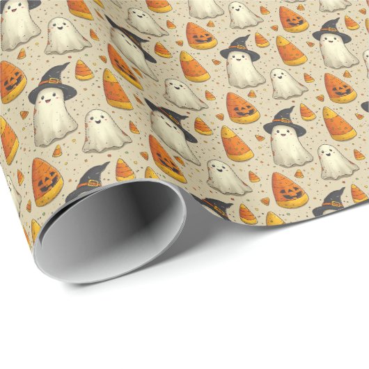 Papier Cadeau Jolis fantômes d'Halloween  (Coin rond)
