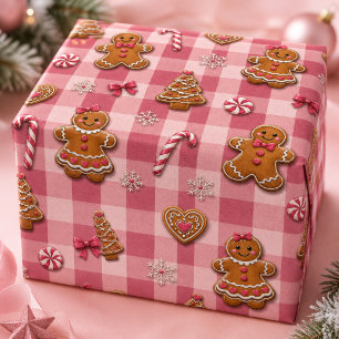 Papier Cadeau Jolis flocons de neige en pain d'épices à carreaux