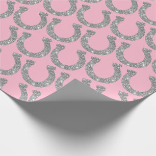 Papier Cadeau Jolis Glam Fer à Cheval Argent Paillettes Roses