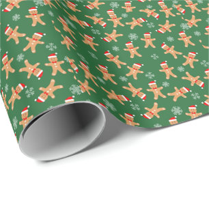 Papier Cadeau Jolis hommes en pain d'épice de Noël flocons de ne