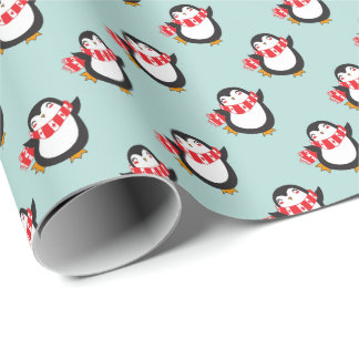 Papier Cadeau Jolis Manchots Noël