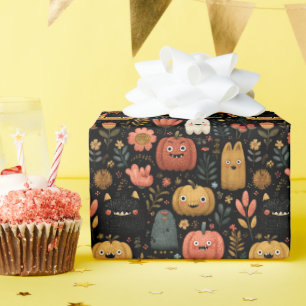 Papier Cadeau Jolis monstres et citrouilles d'Halloween