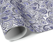 Papier Cadeau Jolis motifs paisley bleu blanc design (Coin rond)