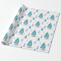 Jolis nains aquarelle bleu sapin enneigé de Noël