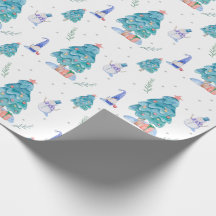 Jolis nains aquarelle bleu sapin enneigé de Noël