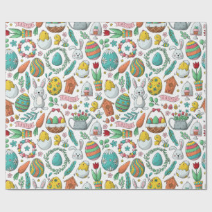 Papier Cadeau Jolis œufs colorés lapin printemps motif Pâques