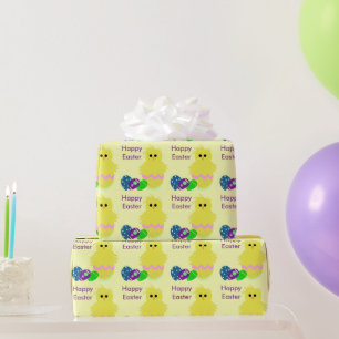 Papier Cadeau Jolis œufs décorés jaune rose