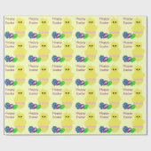 Papier Cadeau Jolis œufs décorés jaune rose (Plat)