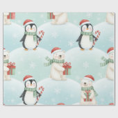Papier Cadeau Jolis ours polaires et manchots motif de Noël (Plat)