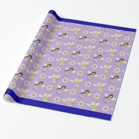 Papier Cadeau Jolis Petits Anges sur Fond Violet (Déroulé)