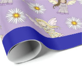 Papier Cadeau Jolis Petits Anges sur Fond Violet (Coin rond)