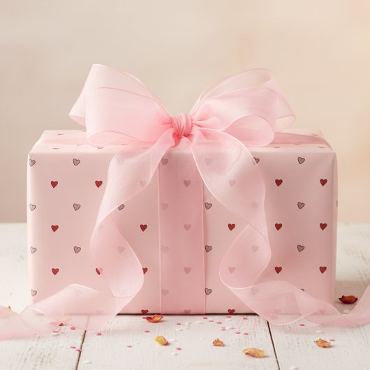 Papier Cadeau Jolis Petits Cœurs Rose Pâle