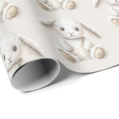 Papier Cadeau Jolis petits lapins blancs crème de Noël (Coin rond)