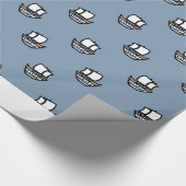 Papier Cadeau Jolis Petits Navires sur Fond Bleu (Coin)