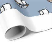 Papier Cadeau Jolis Petits Navires sur Fond Bleu (Coin rond)