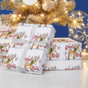 Papier Cadeau Jolis rennes de Noël, flocons de neige Jingle Bell