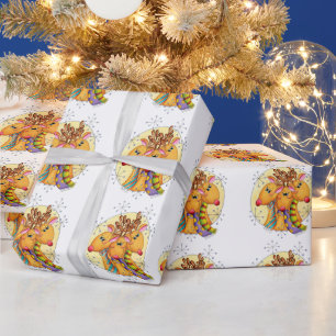 Papier Cadeau Jolis rennes de Noël portant des écharpes avec des