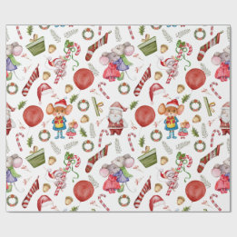Papier Cadeau Jolis Souris de Noël à l'aquarelle