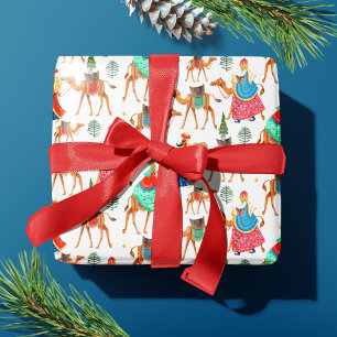 Papier Cadeau Jolis Trois Sages Hommes Noël Blanc