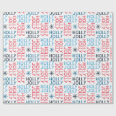 Papier Cadeau Jolly Holly Typographie Rouge Bleu Blanc Noël (Plat)